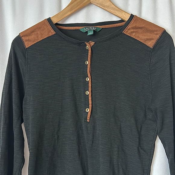Lauren Ralph Lauren Black Long Sleeve Button Front Shirt Top **Size M** 🌺🌺 - Picture 3 of 5